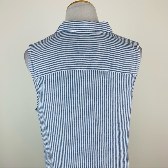 J. Jill Blue Striped Button Down Linen Shirt Medium - Picture 12 of 13